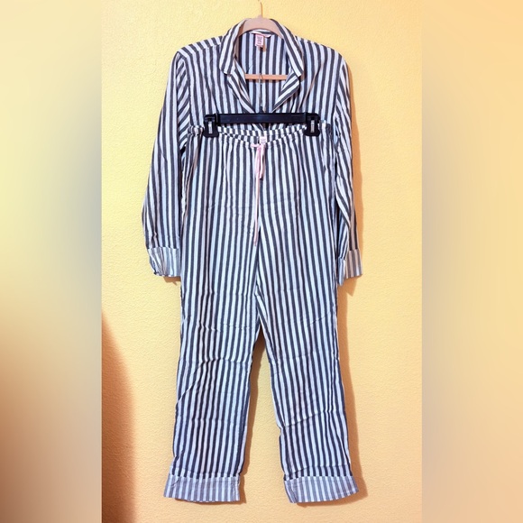 Victoria’s Secret Pajama Set S Flannel Metallic Stripe Button Up Shirt Pants 2Pc - Picture 1 of 5